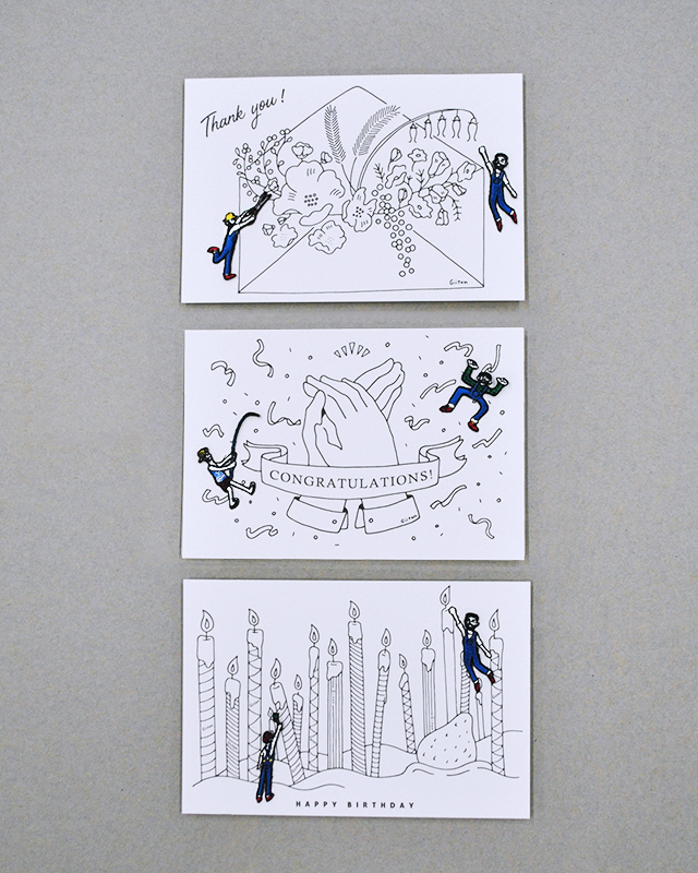 【GREETING CARD+WAPPEN】モノクロ/塗り絵をしてシールワッペンで完成させるグリーティングカード
