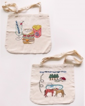 【EMBROIDERY ILLUSTRATION TOTE BAG KIT】イラストがプリント済みのトートバッグに刺繍するキット